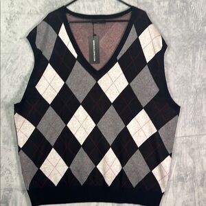 NWT New Kallspin Red Black Plaid Soft Wool Blend Argyle Sweater Vest Size 4XL